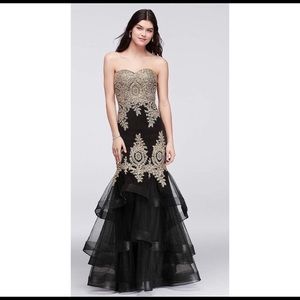 Embroidered Mermaid Gown with Tiered Skirt